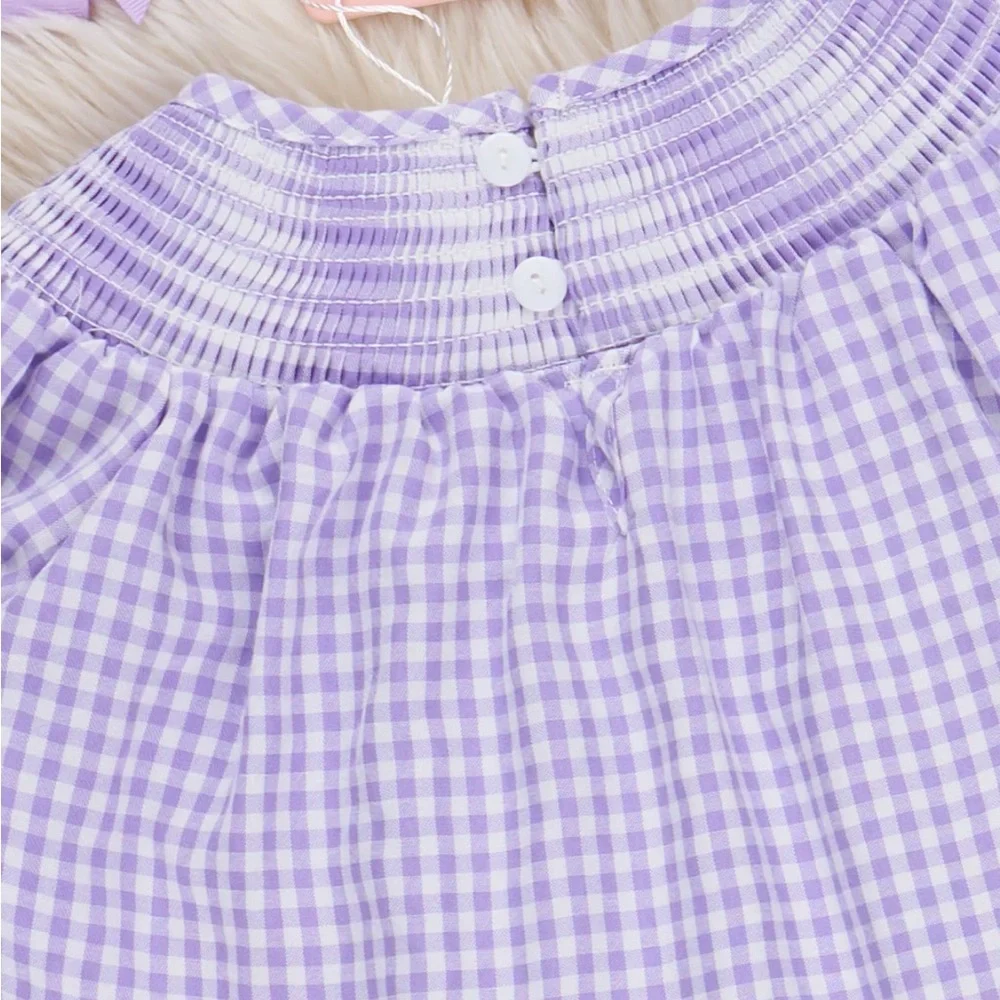 Party Hat Hand Smocked Purple Gingham Dress Birthday Party Bow NWT Girls Size 4